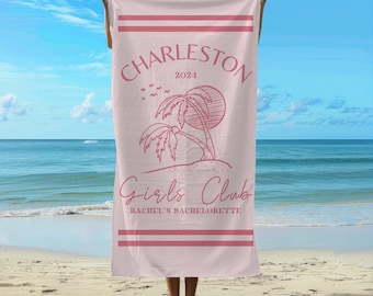 Custom Girls Trip Beach Towel Girl Club Bachelorette Beach Towel Coastal Bridal Shower Gift Bride Custom Beach Towel Bride Tribe Beach Towel