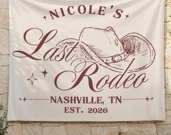 Last Rodeo-banner: Anpassad västerländsk möhippa-bakgrund, cowgirl-brudduschdekor