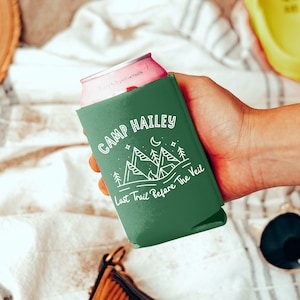 Camp Bachelorette Can Cooler Custom Cabin Bachelorette Party Favors Hiking Bachelorette Party Gifts Camp Birthday Bachelorette Can Holder