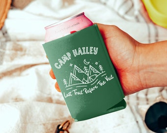 Custom Camp Bachelorette Can Cooler: Hiking Party Favors