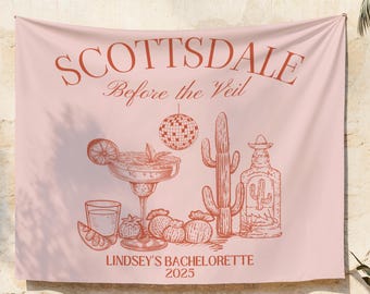 Banner de despedida de soltera Scottsdale Before The Veil, decoración personalizada para despedida de soltera en el desierto, fondo fotográfico con cactus, letrero de bienvenida para la tripulación del desierto
