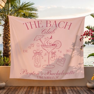 Personalized Bachelorette Banner The Bach Club Party Decor Beach Bachelorette Backdrop Custom Bridal Shower Tapestry Beach Bachelorette Sign