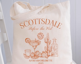 Scottsdale Bachelorette Tote Bag Scottsdale Before The Veil Custom Desert Girls Trip Cactus Bachelorette Party Favors Desert Bridal Party