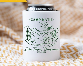 Custom Camp Bachelorette Can Cooler: Hiking, Glamping Party Favor