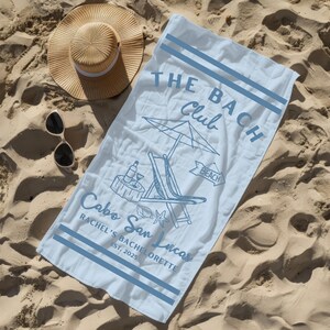 Custom Bachelorette Beach Towel, Bach Club Beach Towel, Bride Custom Beach Towel, Beach Bachelorette Party Favor, Coastal Bridal Shower Gift image 2
