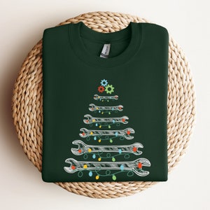 Wrench Christmas Tree Shirt Cool Christmas Gift For Dad Funny Mechanic Christmas Shirt Garage Gift For Dad Husband Christmas Gift From Wife