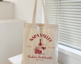 Napa Bachelorette Totes, Custom Winery Bachelorette Tote Bags, Wine Theme Bridal Shower Gifts, Paso Robles Bachelorette Bridesmaids Tote Bag