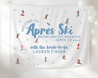 Apres Ski Bachelorette Tapestry, Winter Mountain Party Backdrop