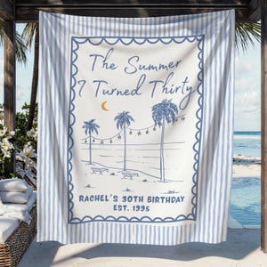 The Summer I Turned Birthday Party Banner Custom Coastal Birthday Photo Backdrop Personalized Beach Birthday Tapestry Summer Birthday Decor