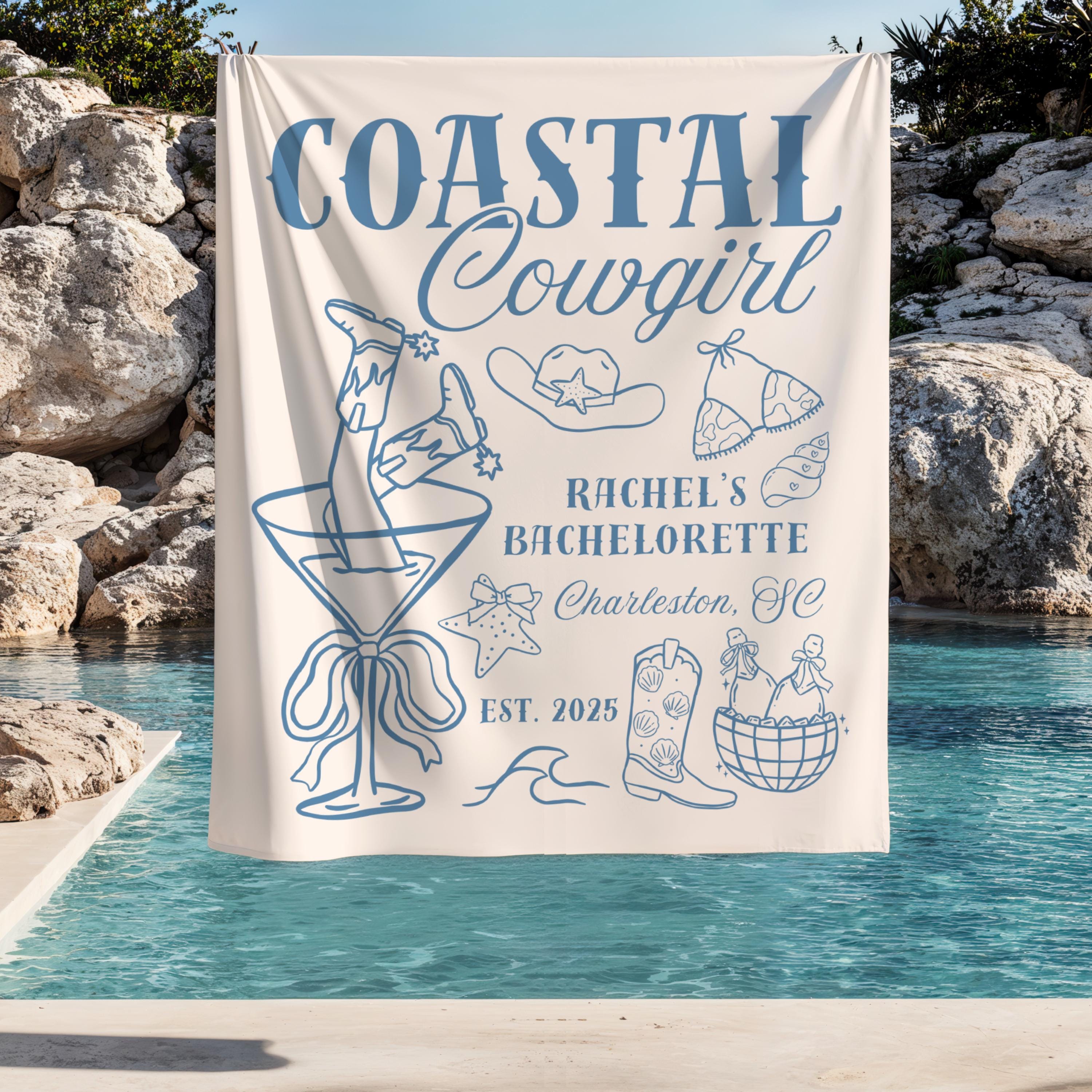 Banner per addio al nubilato in stile cowgirl sulla costa