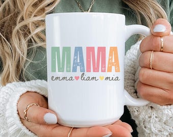 Custom Mama Mug With Kids Names, Personalized Mom Mug with Names, Mother&#39;s Day Gift 2025, Mommy Coffee Mug, Custom Mug Gift For Mom Birthday
