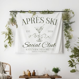 Apres Ski Party Decor, Custom Ski Bachelorette Party Banner, Winter Bachelorette Welcome Sign, Mountain Camp Bach Party Photobooth Backdrop