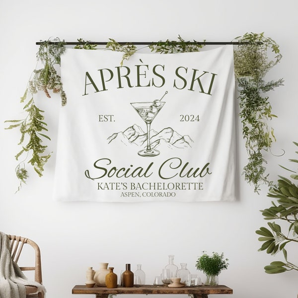 Apres Ski Party Decor, Custom Ski Bachelorette Party Banner, Winter Bachelorette Welcome Sign, Mountain Camp Bach Party Photobooth Backdrop