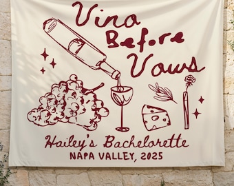 Tapisserie personnalisée pour enterrement de vie de jeune fille : décoration de vignoble, vin avant ses vœux