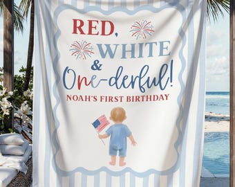 Rot, weiß und Onederful Banner, 4. Juli erste Geburtstagsfeier Hintergrund, alles amerikanische 1. Geburtstagsbanner, kleine Firecracker Party Decor