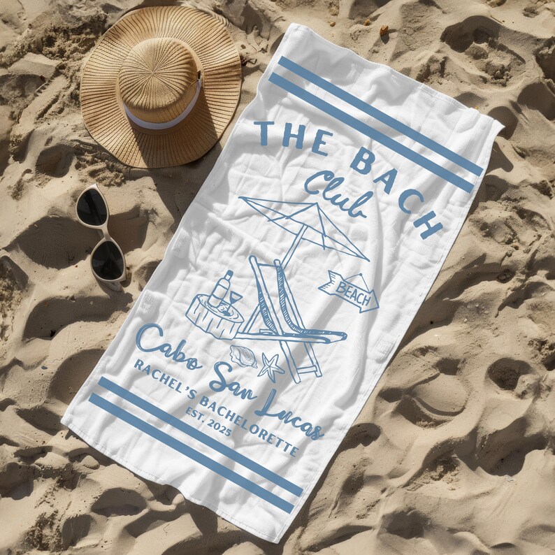 Custom Bachelorette Beach Towel, Bach Club Beach Towel, Bride Custom Beach Towel, Beach Bachelorette Party Favor, Coastal Bridal Shower Gift image 6