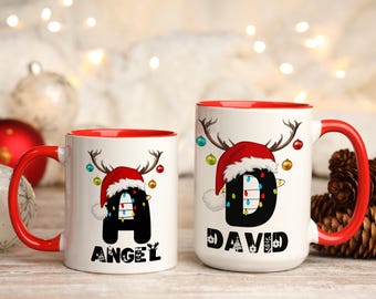 Mug de Noël personnalisé avec initiale, cadeau de Noël pour toute la famille