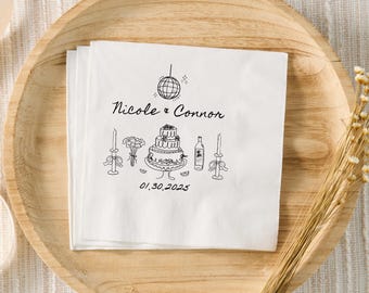 Rehearsal Dinner Napkins, Custom Wedding Napkins, Personalized Engagement Party Napkins, Wedding Reception Cocktail Napkins The Night Before