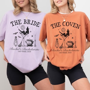 Custom Halloween Bachelorette Party Shirt, Comfort Colors Witchy Bachelorette Shirt, Bride and Coven Gothic Wedding Tee, Spooky Bachelorette
