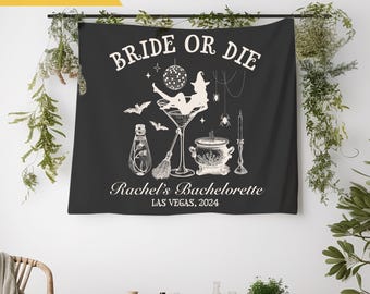 Bride or Die Bachelorette Decor Custom Witchy Bachelorette Banner Halloween Bachelorette Party Decor Spooky Bridal Shower Photo Backdrop