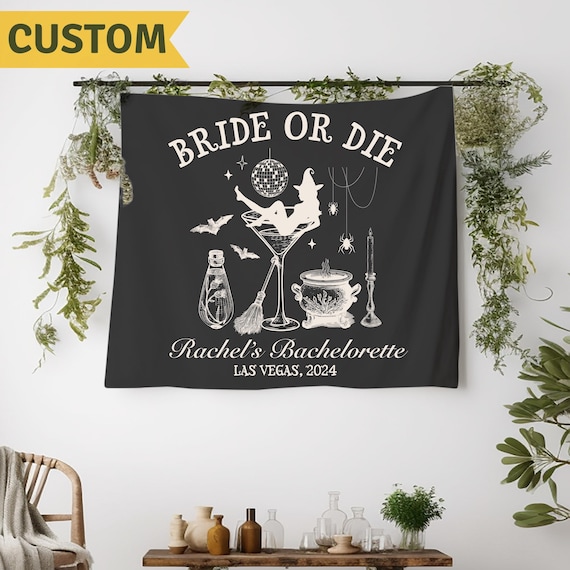 Witchy Bachelorette Tapestry: Bride or Die, Spooky Bridal Shower Decor