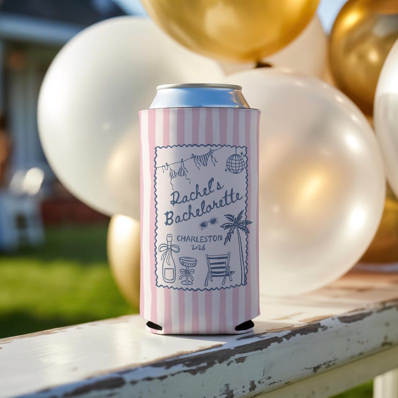Beach bachelorette can cooler for coastal party favors