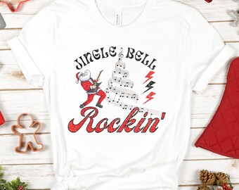 Jingle Bell Rockin' Santa Guitar Christmas Tee