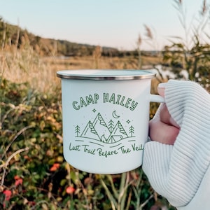 Camp Bachelorette Mugs Custom Hiking Bridal Party Gifts Last Trail Before The Veil Lake Bachelorette Party Favors Cabin Weekend Campfire Mug