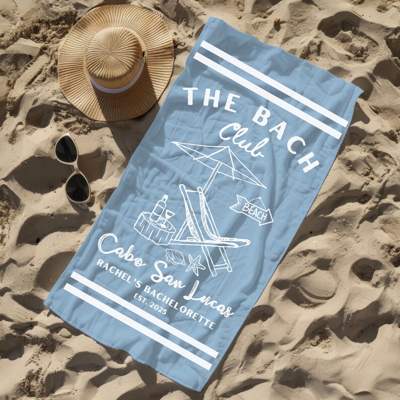 Custom Bachelorette Beach Towel, Bach Club Beach Towel, Bride Custom Beach Towel, Beach Bachelorette Party Favor, Coastal Bridal Shower Gift image 4