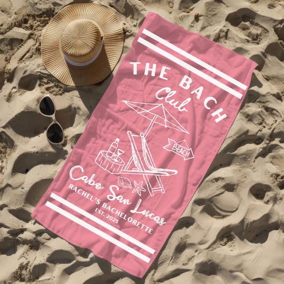 Custom Bachelorette Beach Towel, Bach Club Beach Towel, Bride Custom Beach Towel, Beach Bachelorette Party Favor, Coastal Bridal Shower Gift