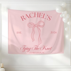 She&#39;s Tying The Knot Banner Custom Coquette Bachelorette Decor Bow Theme Bridal Party Backdrop Tying The Knot Bridal Shower Welcome Sign