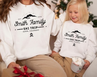 Custom Family Ski Trip Sweatshirts, Matching Family Ski Vacation Sweater, Skiing Gift, Personalized Ski Resort Crewneck, Skiing Group Shirts
