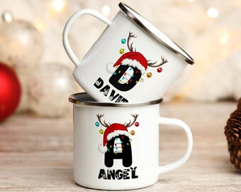 Mug de Noël en famille à monogramme, Mug de Noël personnalisé, Mugs de Noël avec noms, Mug chocolat chaud, Idée cadeau Noël, Mug personnalisé