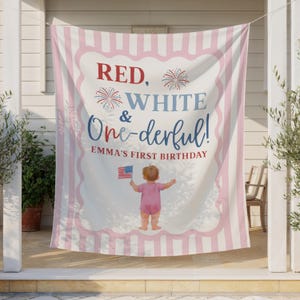Red White and Onederful Banner Custom 4th of July First Birthday Party Backdrop All American 1st Birthday Banner Little Firecracker Decor