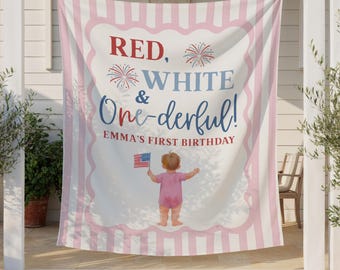 Rot, Weiß und Onederful Banner Benutzerdefinierte 4. Juli Erste Geburtstagsfeier Hintergrund All American 1st Birthday Banner Little Firecracker Decor