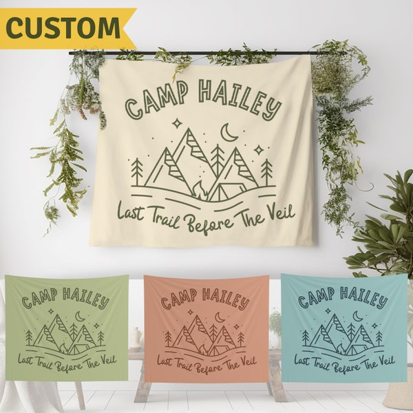 Camp Bachelorette Decor Last Trail Before The Veil Camp Bachelorette Flag Custom Camp Bach Party Banner Glamping Wall Tapestry Bridal Shower