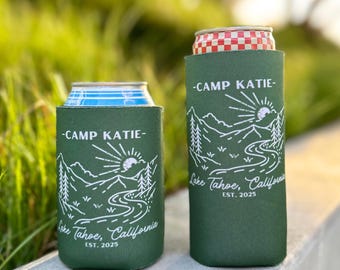 Camp Bachelorette Can Cooler Custom Cabin Bachelorette Party Favors Hiking Bachelorette Party Gifts Camp Birthday Bachelorette Can Holder