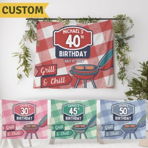 BBQ Birthday Banner, Custom Barbecue Party Decor, Barbecue Birthday Banner, Grill and Chill Welcome Sign, Backyard Barbecue Birthday Party