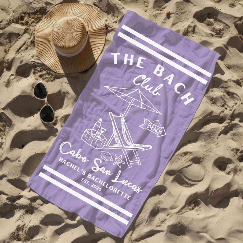 Custom Bachelorette Beach Towel, Bach Club Beach Towel, Bride Custom Beach Towel, Beach Bachelorette Party Favor, Coastal Bridal Shower Gift image 8