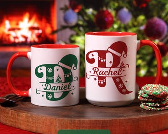 Mug de Noël personnalisé, Mugs de Noël avec noms, Mug de Noël familial à monogramme, Mug chocolat chaud, Idée cadeau Noël, Mug personnalisé