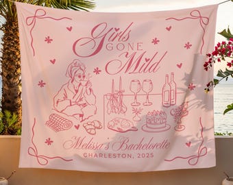 Girls Gone Mild Bachelorette Banner, Personalized Girls Sleepover Backdrop, Spa Day Bachelorette Party Decor, PJS Weekend Girls Night