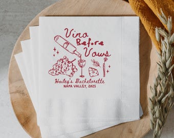 Vino Before Vows Bachelorette Napkin: Winery Bridal Shower Favors