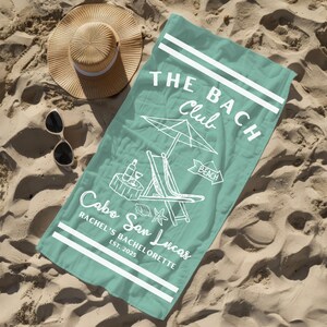 Custom Bachelorette Beach Towel, Bach Club Beach Towel, Bride Custom Beach Towel, Beach Bachelorette Party Favor, Coastal Bridal Shower Gift image 5
