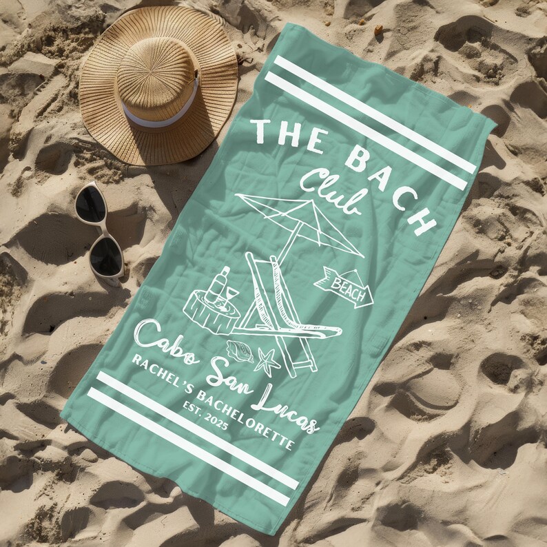 Custom Bachelorette Beach Towel, Bach Club Beach Towel, Bride Custom Beach Towel, Beach Bachelorette Party Favor, Coastal Bridal Shower Gift image 5