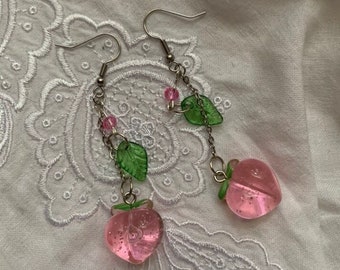 Pink peach earrings, Cute kawaii earrings, handmade y2k earrings, harajuku earrings