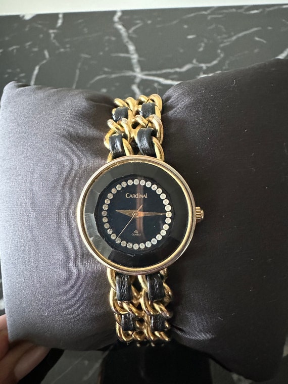 Cardinal Chanel Style Premiere Watch Woven Leather Strap Black and Gold Vintage Etsy UK