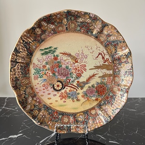 Vintage Satsuma japanische handgemalte dekorative Porzellanplatte gestempelt