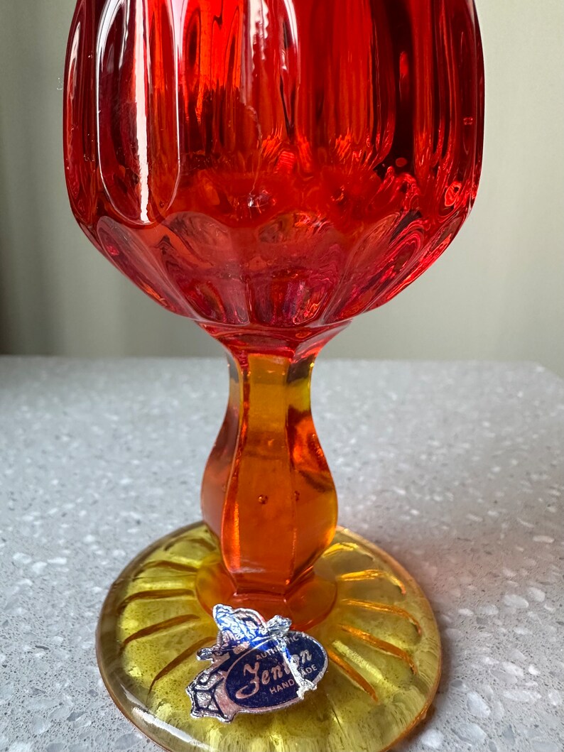 Stickered Fenton Swung Vase Amberina Red Orange 12 Handmade Etsy