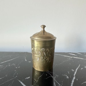 Made in India Stamped Etched Brass Jar and Lid Vintage Patina Stash Box