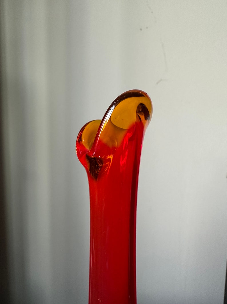 Stickered Fenton Swung Vase Amberina Red Orange 12 Handmade Etsy